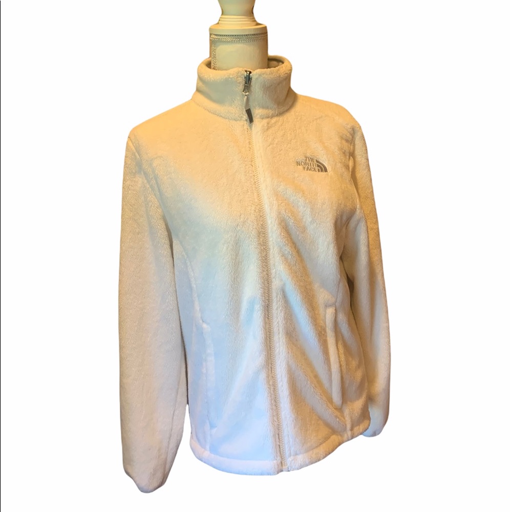 Women's White North Face Furry Jacket Medium